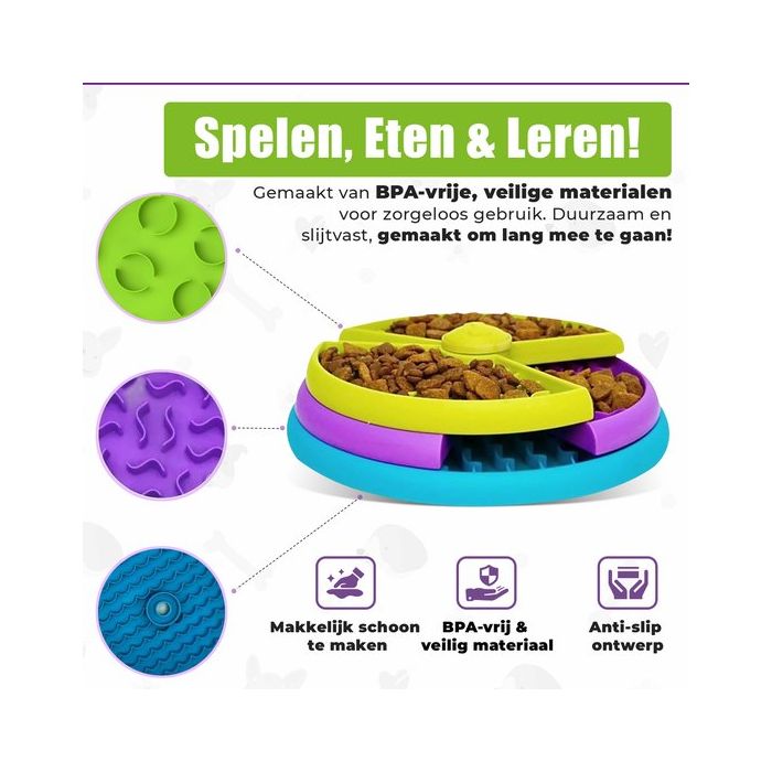 Pet IQ Intellegence Toy, Slow Feeder og hugarleikfimi, skál/dallur á 3 hæðum