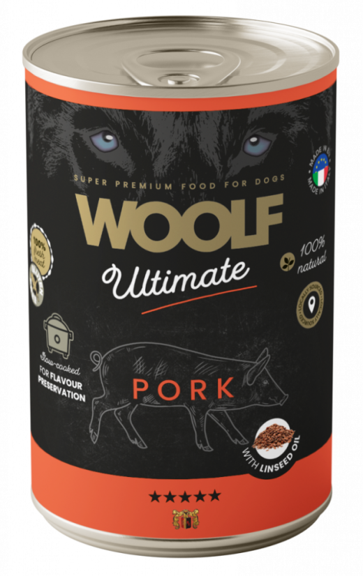 WOOLF Ultimate CANNED DOGFOOD - Pork with Linseed Oil 400gr