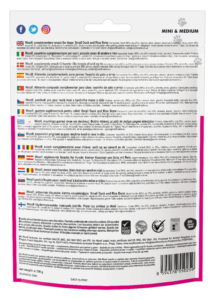 WOOLF - SMALL BONE OF DUCK AND RICE 100gr