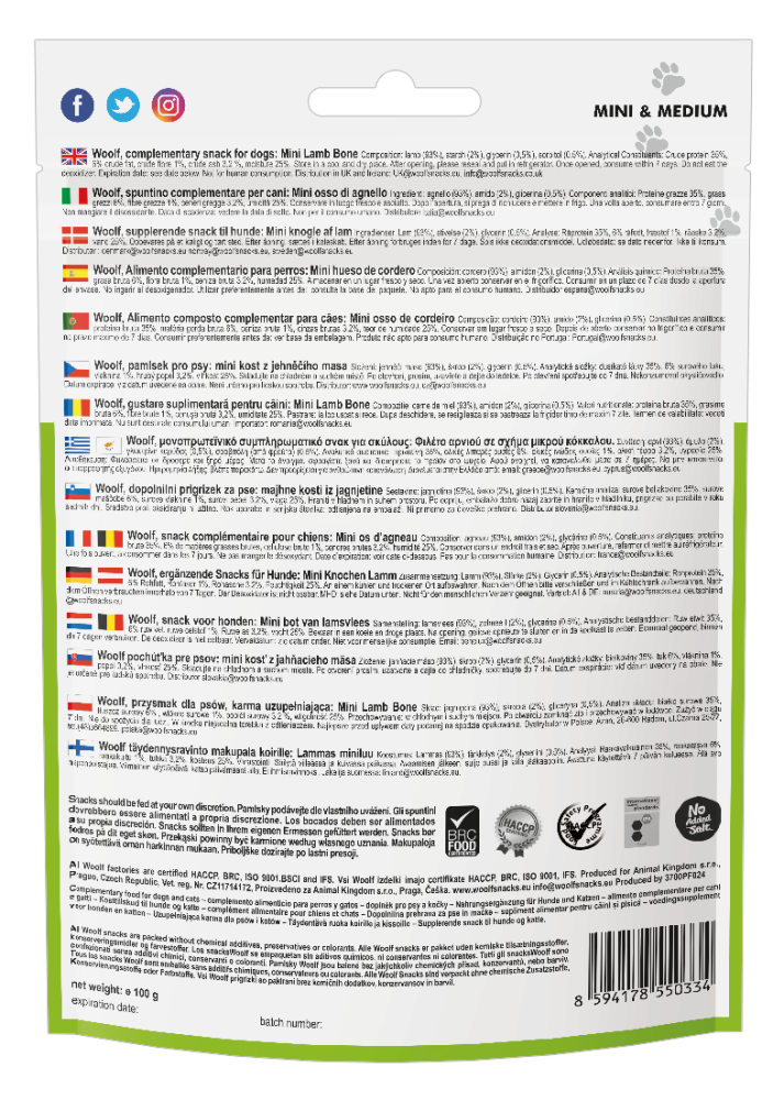 WOOLF - MINI LAMB BONE 100gr