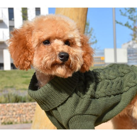 GREEN BRAID KNITTED SWEATER, Græn kaðla peysa (ýmsar stærðir)